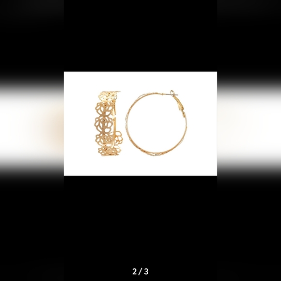 Women's Gold-tone Rose Filigree Hoop Earring - Picture 2 of 3